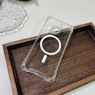 InTheCase四角挂孔可挂链极简约高级磁吸15手机壳Magsafe透明清水iPhone16promax男女mate60防摔适用苹果华为