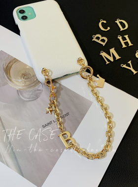 InTheCase简约情侣字母定制17ProMax创意皇冠适用于iphone手腕链16pro小众荔枝纹仿皮质半包二合一手机硬壳