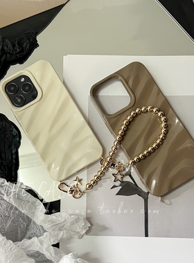 InTheCase时髦极简风17ProMax肌理质感微闪珠链凹凸丝绸全包防摔软壳防丢失挂绳手机壳适用苹果