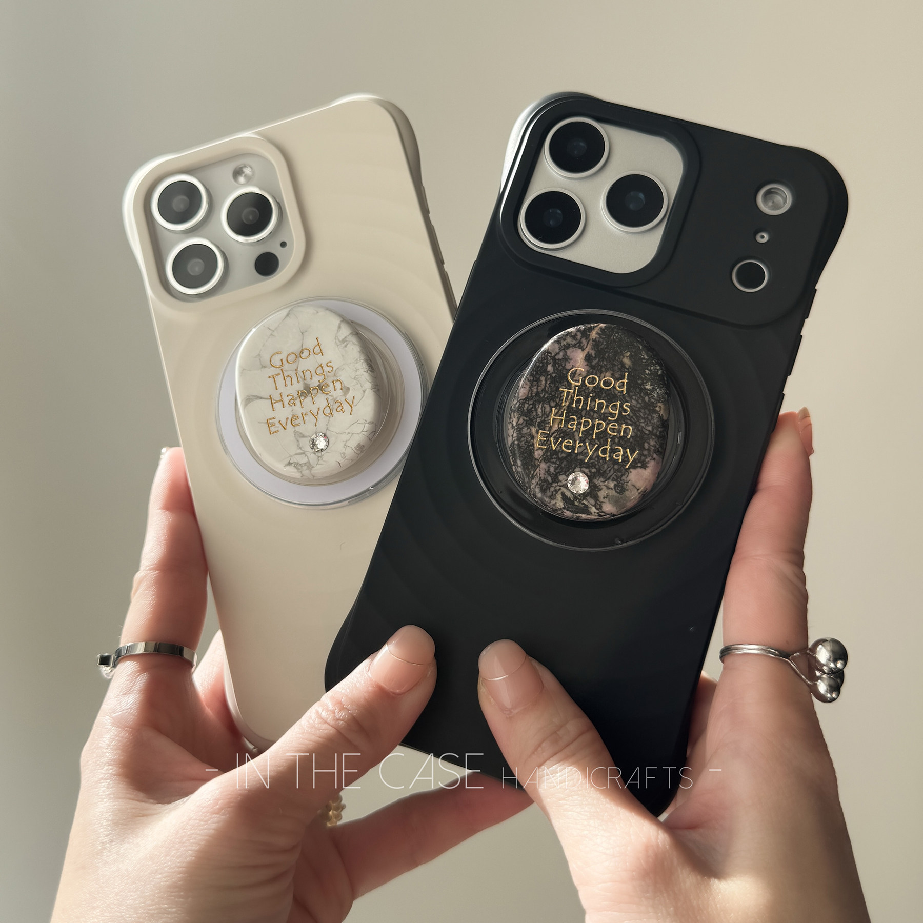 InTheCase美好标语天然石磁吸支架手机壳17promax奶油白适用苹果