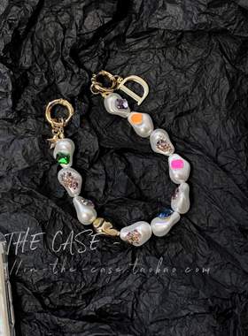 InTheCase小众精致大宝石16ProMax异域风情彩色方钻质感巴洛克异形珍珠链适用iphone全包手机壳防摔防丢失14