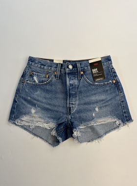 现货Levi's/李维斯女501高腰蓝色水洗做破纯棉牛仔短裤#563270081