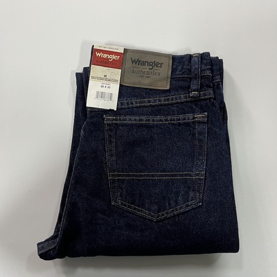 现货Wrangler/威格男厚款直筒中腰纯棉深蓝色水洗牛仔裤ZM100RD