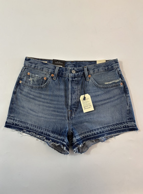 现货Levi's/李维斯女501高腰纯棉蓝色水洗做破牛仔短裤#563270335