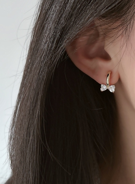 精致高级感锆石蝴蝶结耳圈无耳洞蚊香盘耳夹女精致气质百搭耳饰新