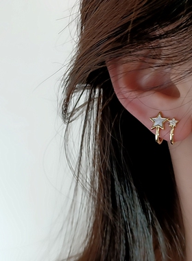 双耳洞效果贝壳星星蚊香盘耳夹ins小众高级感无耳洞硅胶耳饰新女