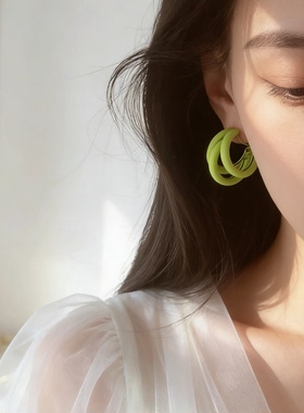 夏季绿色小清新C圈耳环无耳洞蚊香盘耳夹女日韩精致森系新款耳饰