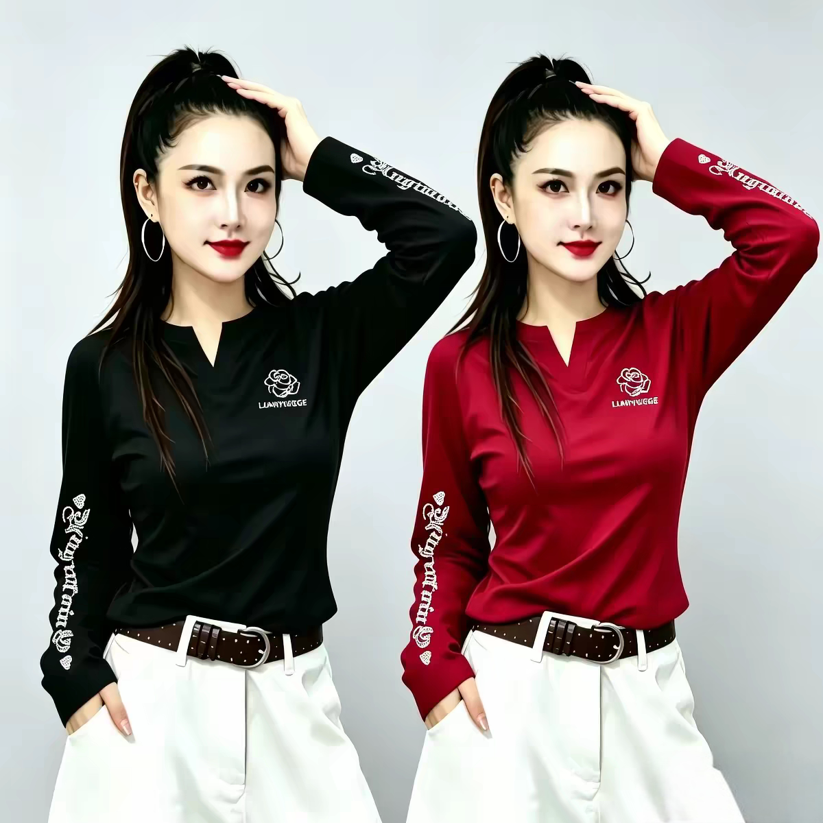 2026秋季新款广场舞服装烫钻V领长袖上衣女显瘦团队时尚舞蹈衣服