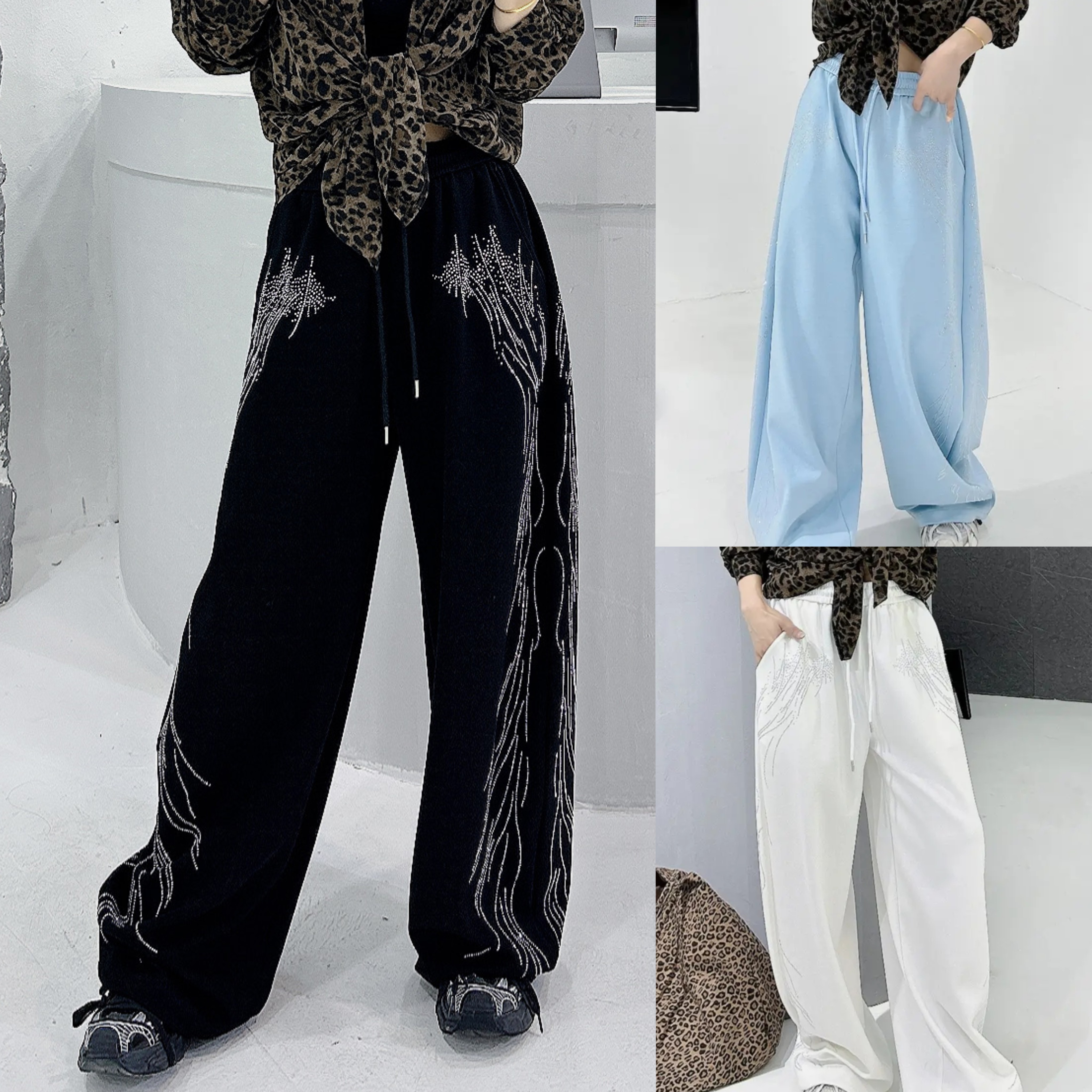 2026新款烫钻阔腿裤广场舞爵士舞烫钻女宽松显瘦休闲运动卫裤百搭