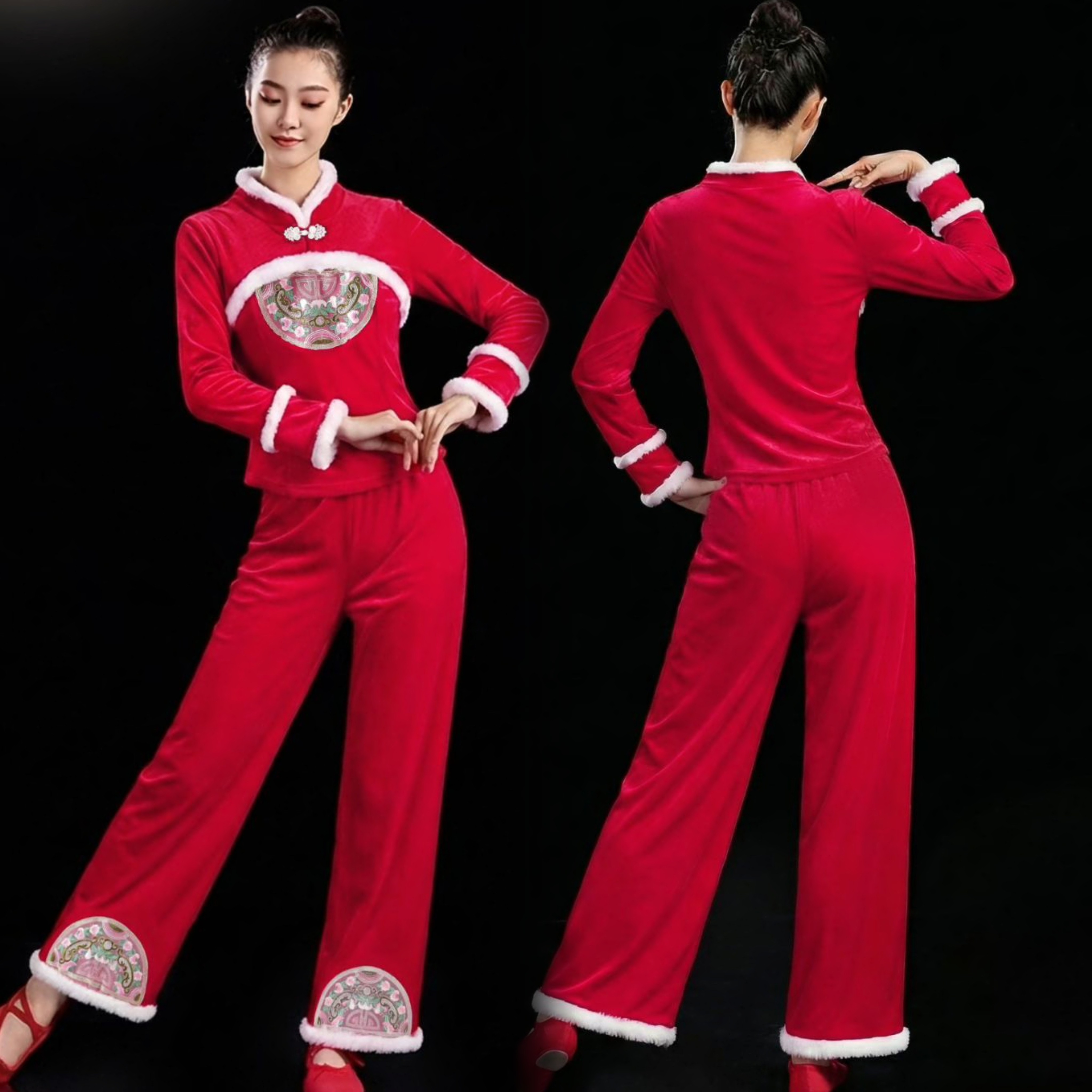 2026新款秋冬打鼓新年表演服加绒广场舞套装女显瘦舞蹈服秧歌服女,运动/瑜伽/健身/球迷用品,广场舞套装,淘宝优惠券,粉丝福利购,淘宝优惠卷