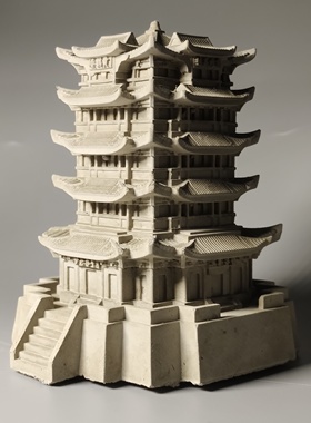 手工水泥工艺品黄鹤楼家居客厅书房鱼缸水族造景微缩古建筑中国风