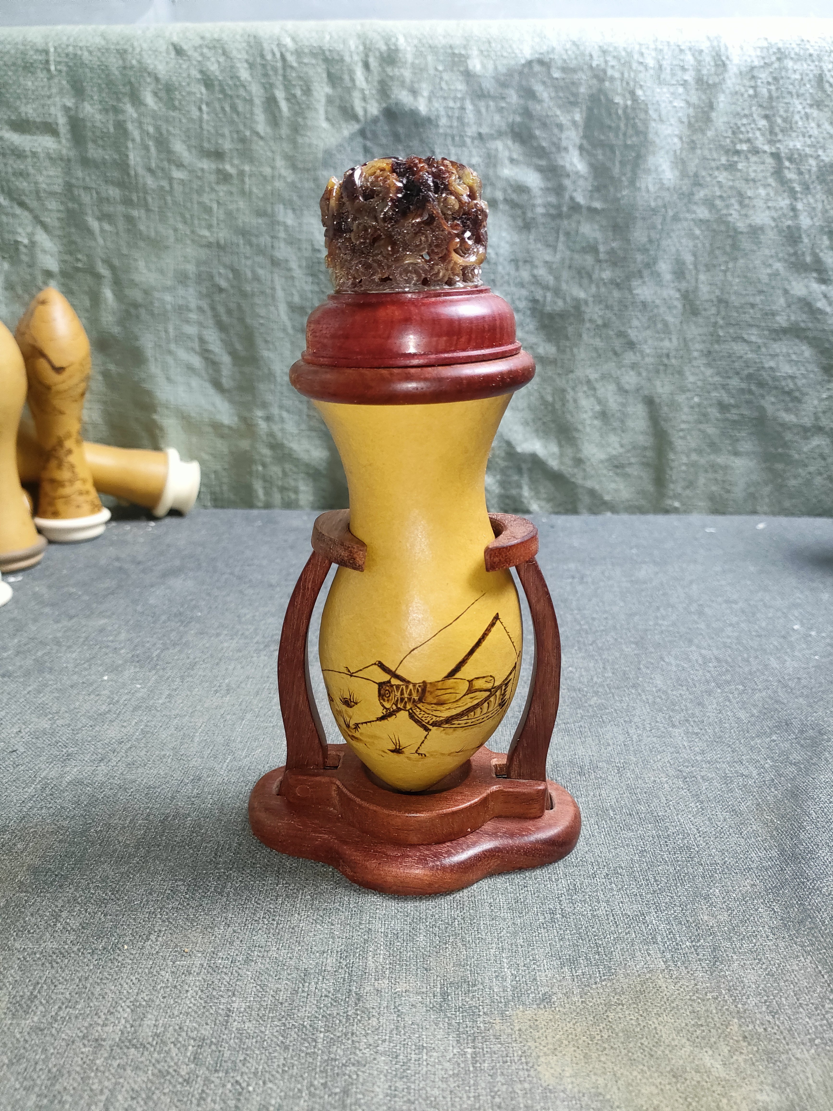 手工烙画蝈蝈葫芦檀木红木镶口蟋蟀蛐蛐葫芦叫罐摆件文玩把件虫鸣,特色手工艺,葫芦,淘宝优惠券,粉丝福利购,淘宝优惠卷