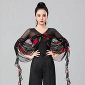 国标舞蹈练功服 中袖 丹宝罗摩登舞连体衣新款 V领女士跳舞衣时尚