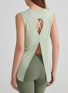 ALOUSAYOGA运动背心女跑步健身宽松罩衫开叉外穿美背瑜伽服上衣夏