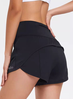 ALO后拉链口袋健身训练运动宽松跑步短裤高腰户外速干瑜伽三分裤