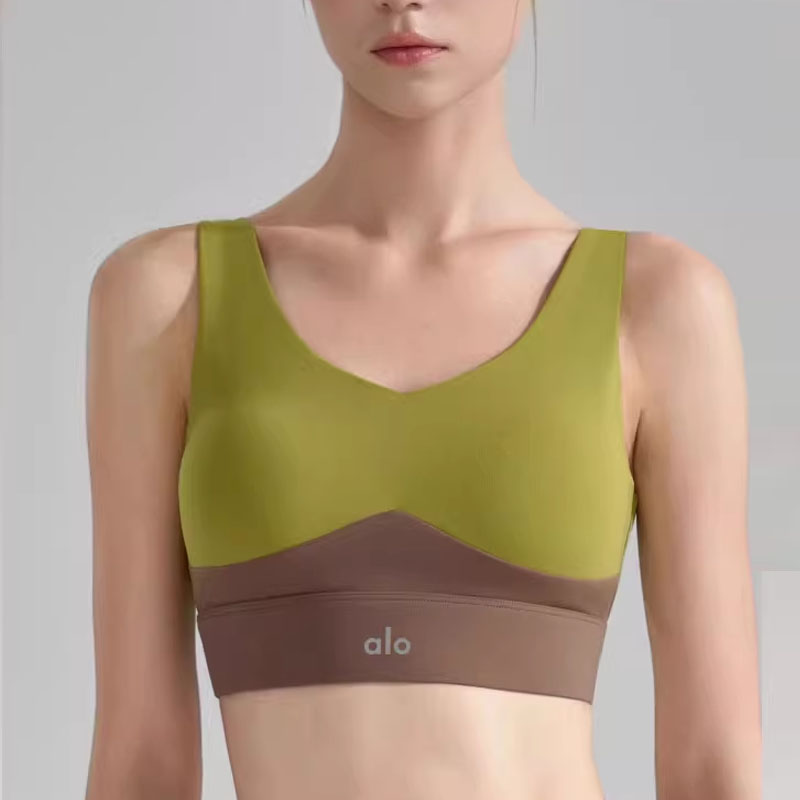 ALOUSAYOGA撞色拼接宽肩带运动内衣V领瑜伽背心跑步训练健身文胸