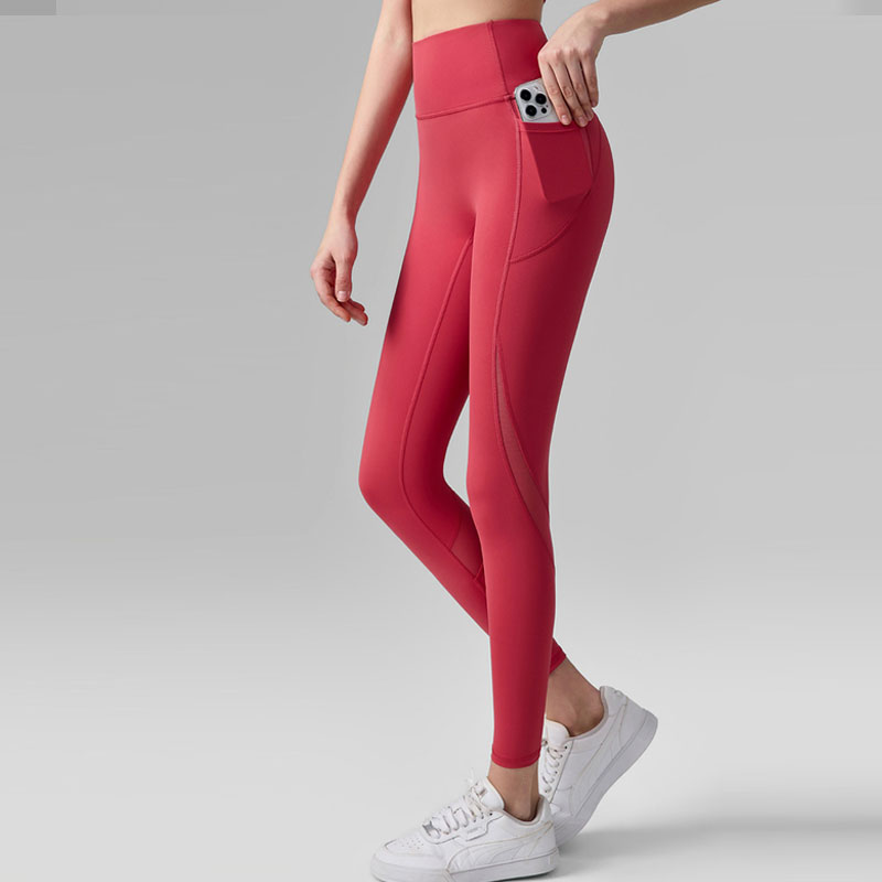 ALOUSAYOGA侧口袋瑜伽裤女网纱拼接户外透气普拉提运动跑步健身裤