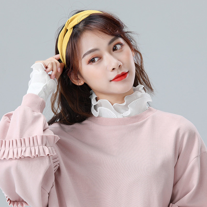 假领衬衫装饰假领子风琴褶雪纺女翻领无袖短款假领子毛衣假衣领