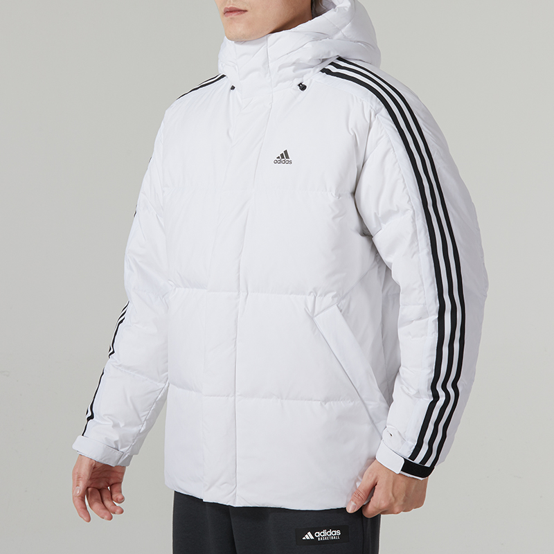 白色连帽羽绒服男装Adidas阿迪达斯短款棉衣运动服外套IT8731