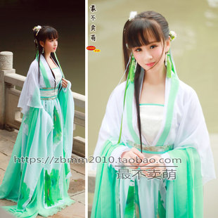 古装cos服 青绿色 女 华丽古风汉服青鲤拟人瑟瑟云歌碧瑶最不卖萌