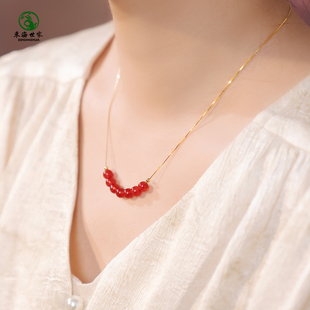 玛瑙项链女东海水晶玉髓翡翠玉石红黄白绿黑散珠子925银微笑吊坠