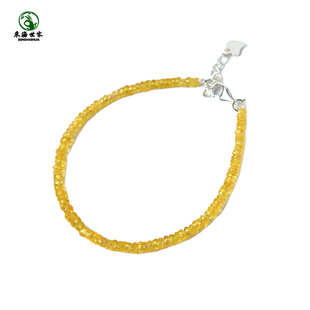 黄蓝宝石手串女男东海水晶玛瑙玉髓翡翠玉石散珠子925银单圈手链