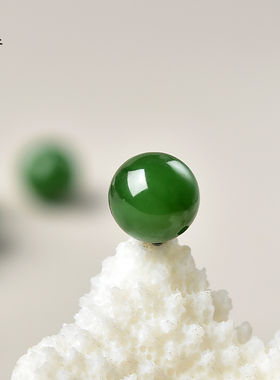 和田玉散珠子东海水晶玛瑙串珠diy配件阳绿老坑料无黑点碧玉单珠