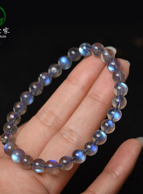 月光石手链女男灰拉长石东海水晶玛瑙玉髓翡翠玉石猫眼散珠子手串