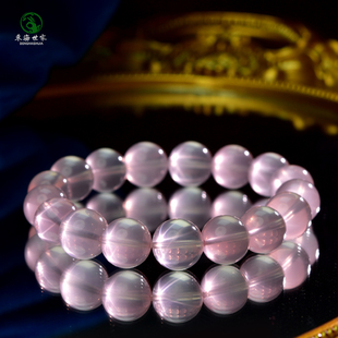 粉水晶手串女东海水晶玛瑙玉髓玉石马达加斯加马粉散珠子粉晶手链