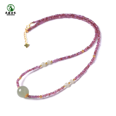 东海世家石榴石晴水单珠项链