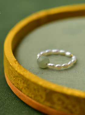 珍珠戒指女和田玉晴水散珠淡水小米珠水晶玉石指环情侣素圈玉戒指