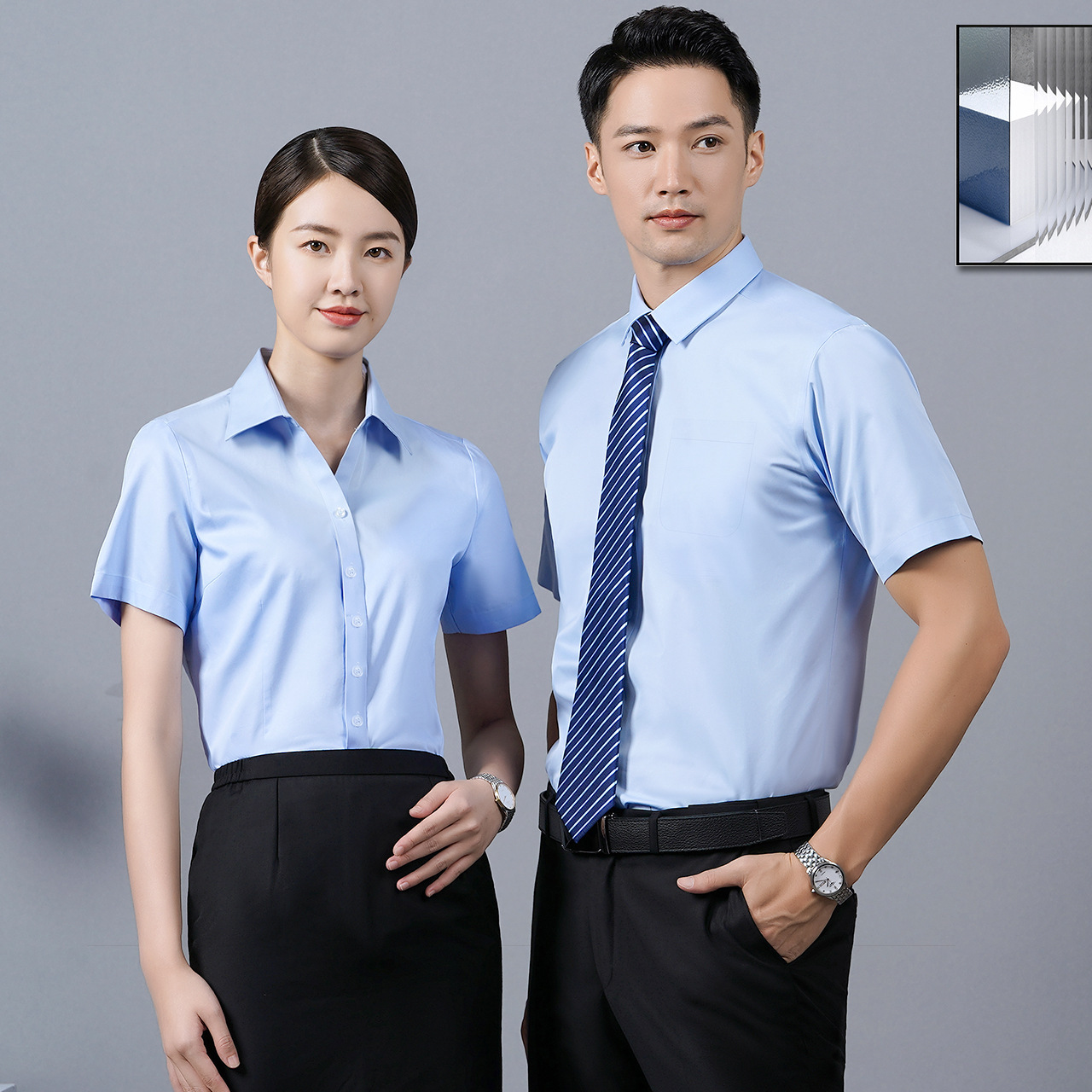 洛豪短袖男衬衫夏季夏装职业装半袖衬衣女蓝色工作服舒适透气抗皱