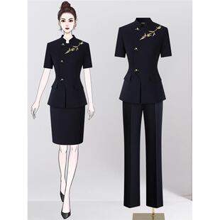 酒店前台饭店领班服务员收银员新中式国风立领工作服短袖夏装套装