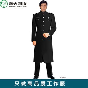 酒店物业售楼处形象岗保安毛呢男大衣中长款 加厚工作服黑色 冬季