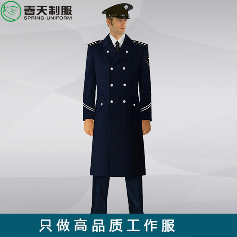 冬季保安男大衣中长款羊毛呢外套加厚物业门卫形象岗双排扣工作服
