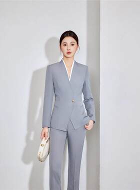 秋季浅灰色职业女西装套装工作服