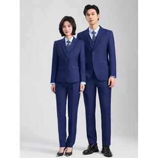 宝蓝色商务正装男西装套装女西服职业装修身秋季上班面试工作服