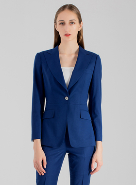 春季新款高定职业装商务气质蓝色一粒扣女西服套装OL小西装售楼处