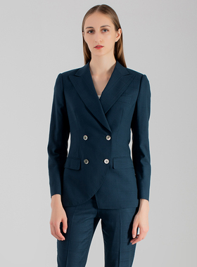 春季新款时尚休闲小西装职业通勤ol办公室工装蓝色条纹裤装西服