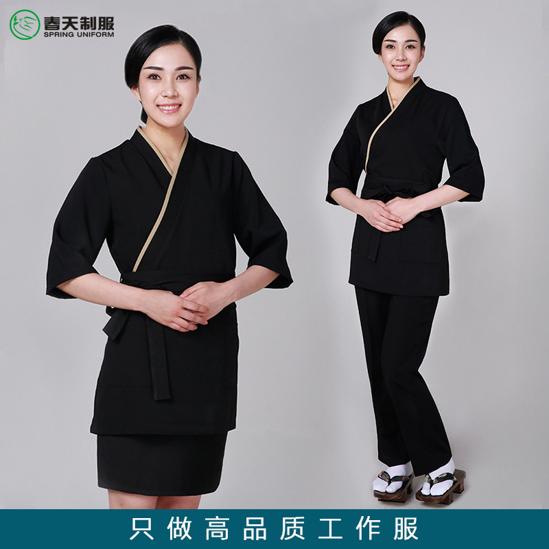 春季日本料理店居酒屋烤肉店日式黑色男女服务员工作服厨师服上衣