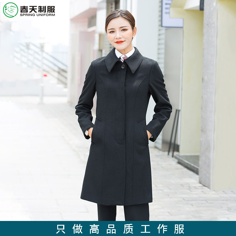 冬季职业装售楼部4s店工装女士毛呢大衣中长款酒店物业经理工作服