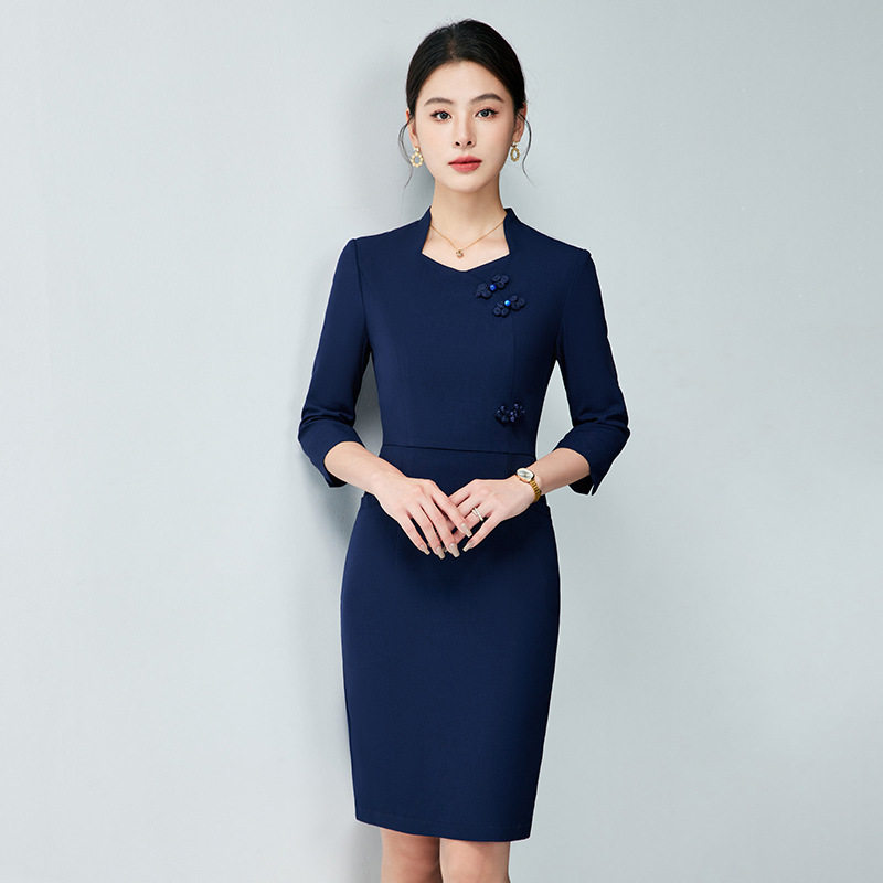职业装新中式连衣裙七分袖售楼部案场茶楼礼仪会务接待客服工作服