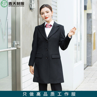冬季黑色西装领呢子女大衣毛呢工作服售楼部珠宝店 4s店前台客服
