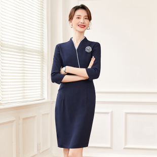 酒店前台连衣裙女七分袖春季职业装套装售楼处案场水吧物业客服