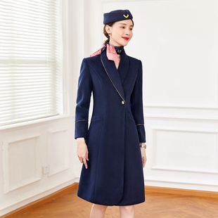酒店前台迎宾大衣女中长款冬季毛呢外套案场物业售楼处客服工作服