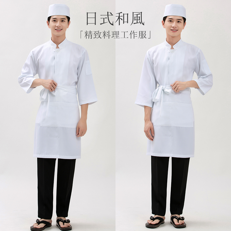 春季新款日本料理店立领白色厨师服日式工作服居酒屋寿司店板前