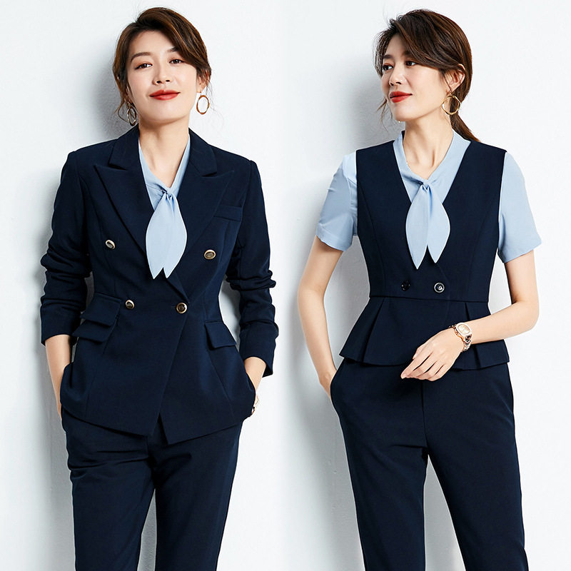 双排扣职业西装套装女工作服教师售楼酒店物业客服前台置业顾问