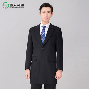 领毛呢男大衣短款 黑色单排扣西装 商务上班通勤酒店物业 新款 秋冬季