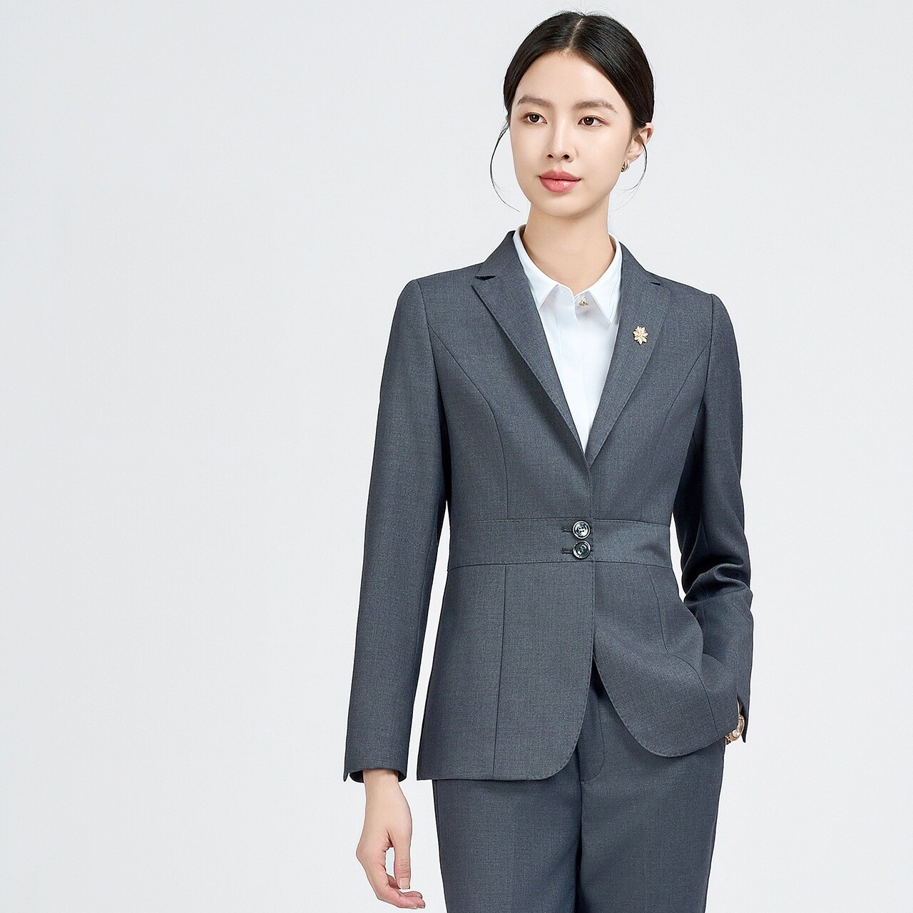灰色女西装女士职业装西服套装韩版酒店前台物业客服售楼部工作服