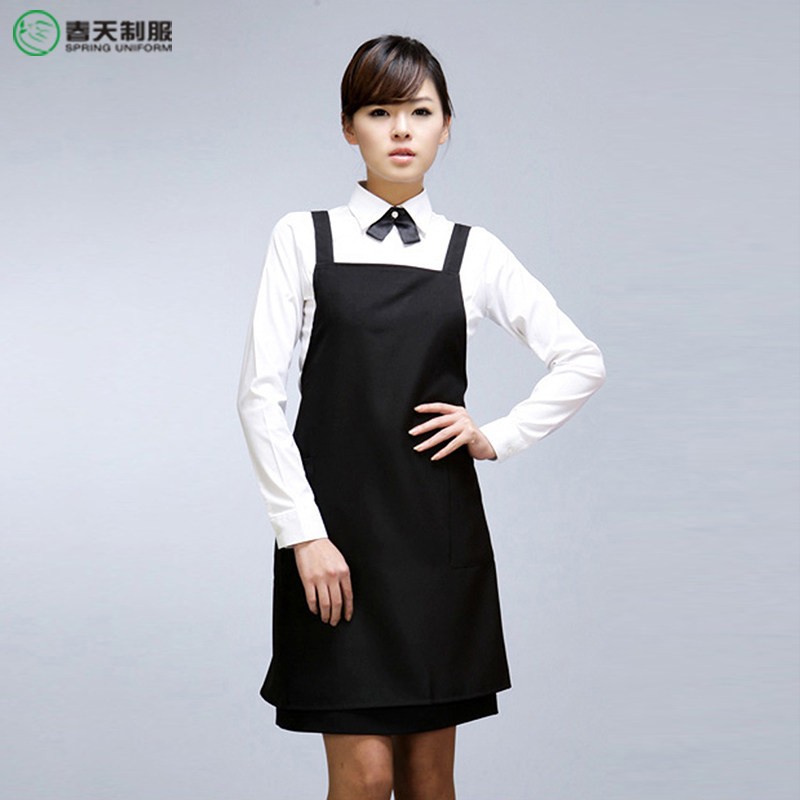 女服务员连体围裙黑色酒店咖啡店西餐厅蛋糕房美甲奶茶店工作服